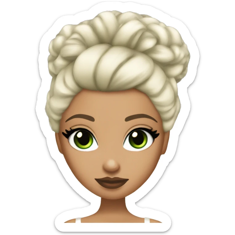 Bratz, bride, black updo hair, olive skin, green almond cat eyes sticker