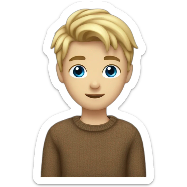 blond boy, 22 years old, with blue eyes, dark eybrows and shorter hair and a brown wool pullover sticker