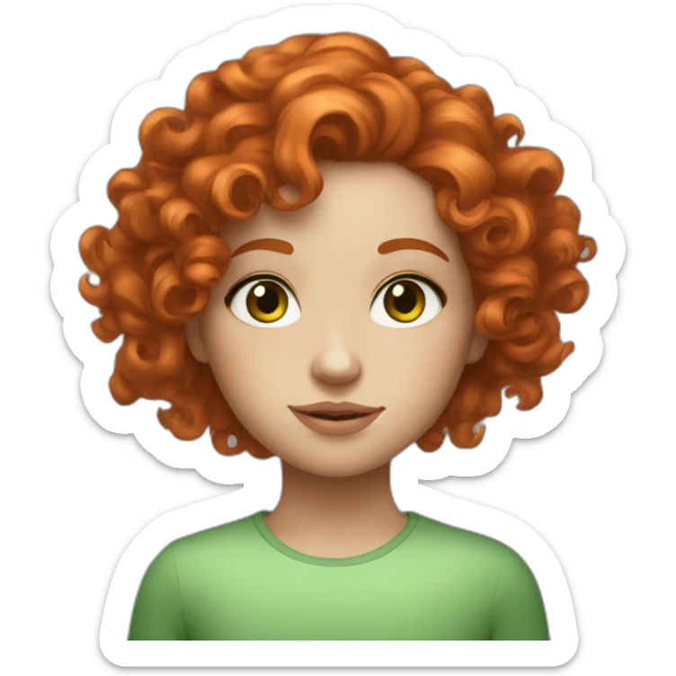 Red hair girl curly long lashes green eyes fair skin freckles sticker