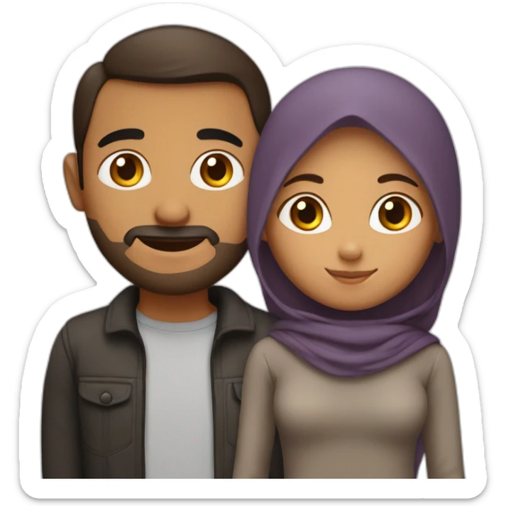mom, dad, girl, and boy, medium brown skin, dark hair, only the mom is wearing hijab sticker