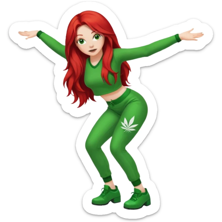  lady twerking with long red hair and green 420 outfit sticker