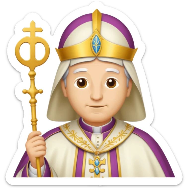 emoji-style icon of Pope Leo XIV, simplified features, bold outlines, flat colors sticker