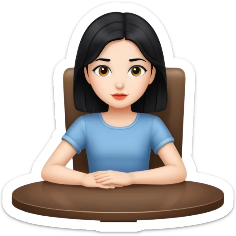 a girl sitting in a chair at a table with black hair  sticker