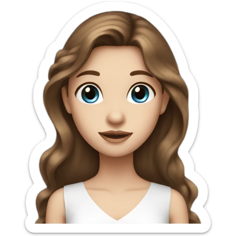 Girl with long brown hair blue eyes in white dress  sticker