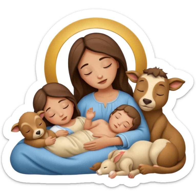 Femme Marie, homme Joseph, et le petit bébé Jesus, et les animaux font tous dodo sticker
