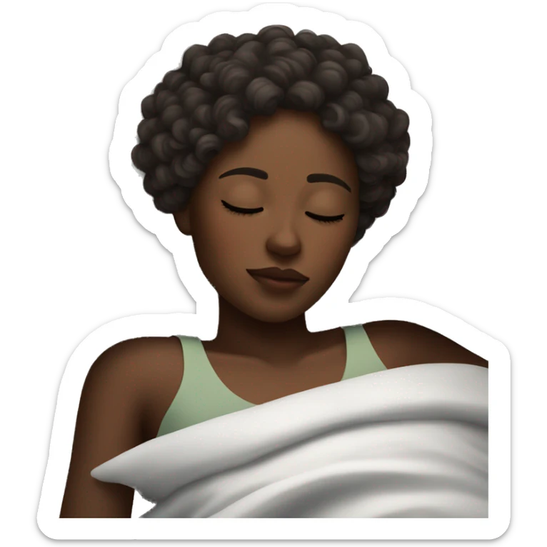 Woman sleeping with curly dark brown hair and dark skin sleeping sticker