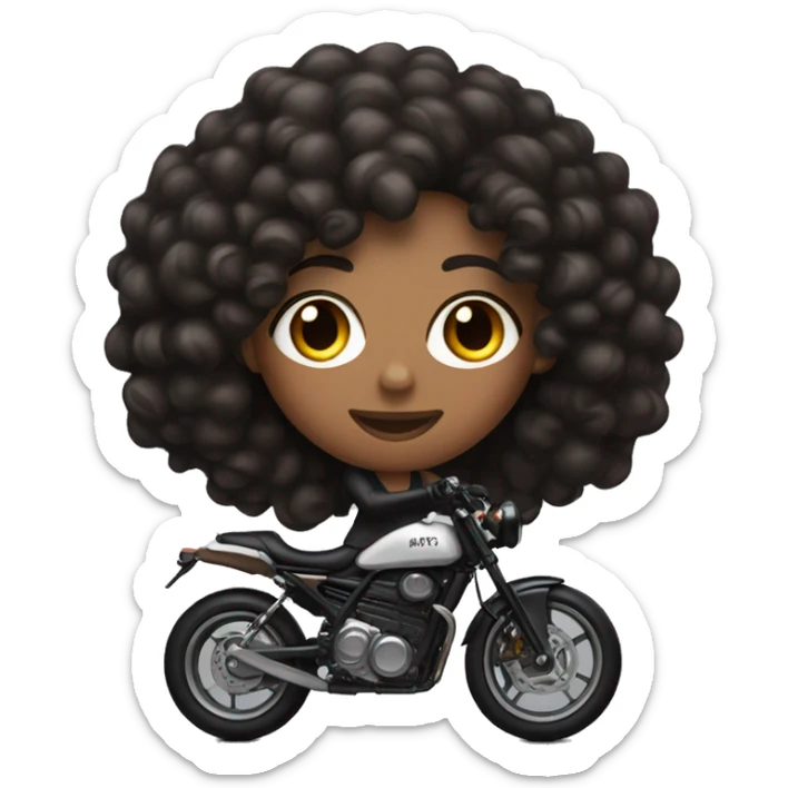 A brown skin girl with shoulder length curly black hair on a black sports bike  sticker