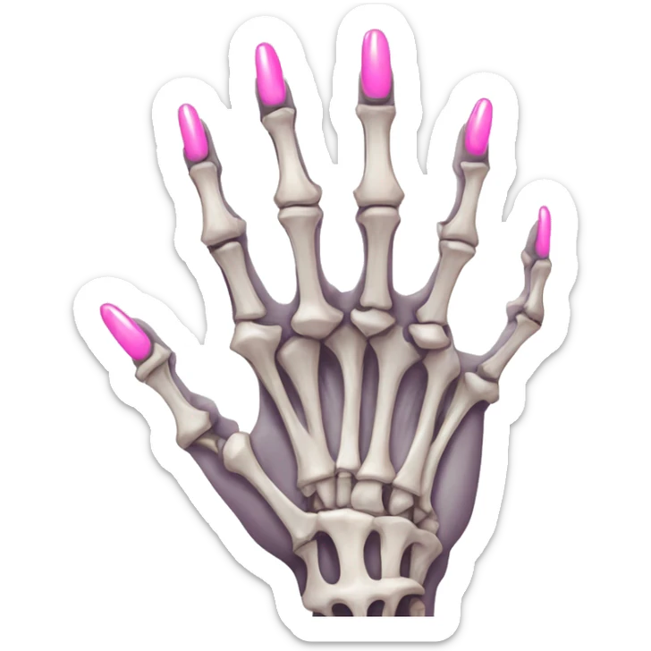 Pretty skeleton 5 fingers hand with pink nails manicure girly design but stylish minimalistic sticker