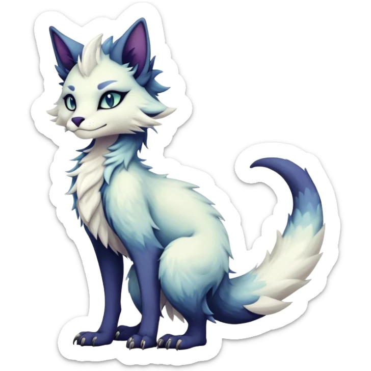 Kawaii dark edgy fantasy ethereal feline-vernid-sergal-fursona animal creature with a tufted tail full body sticker