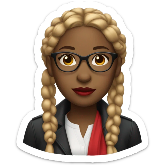 black woman with glasses and brown to  blonde braids and bright red lips sticker