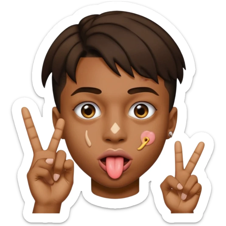 tongue sticking out with playboy carti hand sign by its eye￼ sticker