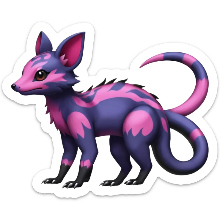 Rare epic aesthetic colorful Salandit-Noibat-Eevee-Civet-species-Fakemon-hybrid-creature, with markings, full body sticker