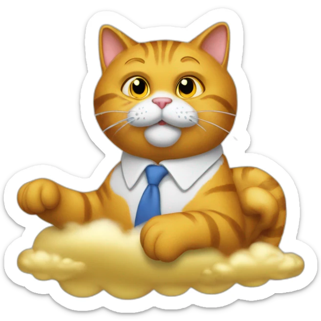 garfield cat secretary sitting on top of the gold cloud sticker
