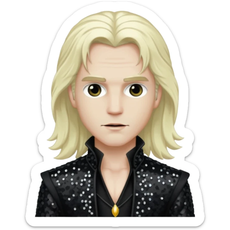 Lestat de Lioncourt with long platinum blonde hair, black sequin outfit sticker