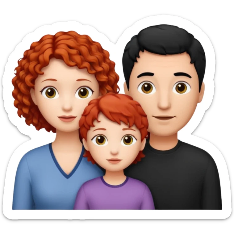 a family of three, all three white: the mother with short, curly red hair, the father with black hair, and the daughter with black hair. sticker
