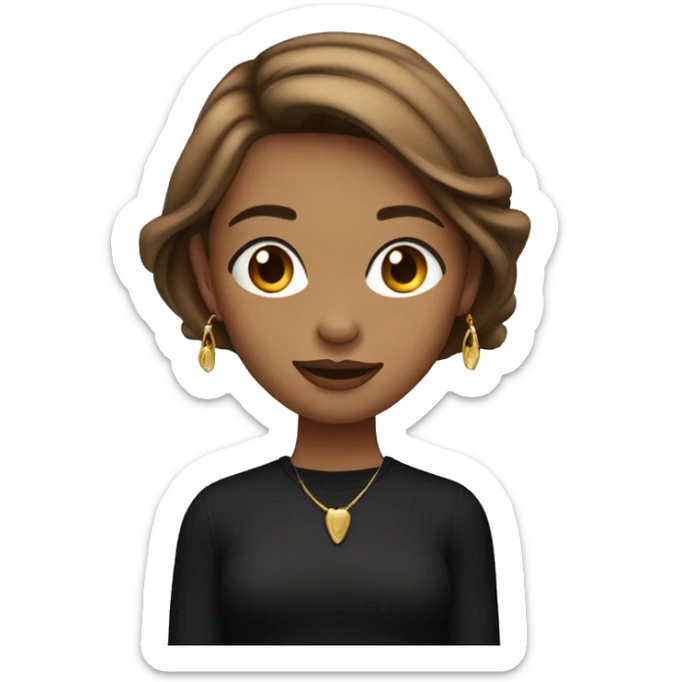 Girl with Brown straight hair with highlights tucked behind ears with earrings all up her ears wearing and black cropped longsleeve sticker