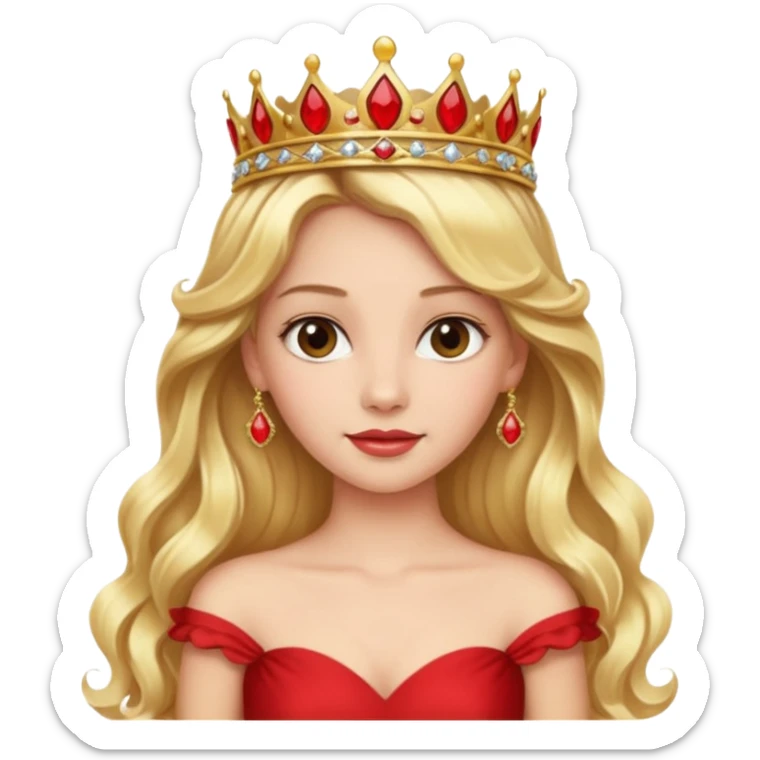 Princess in red Dress with gold Tiara, long wavy Blonde Hair sticker