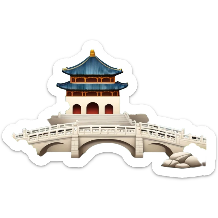 Summer Palace in Beijing with lake and bridge, Chinese garden architecture, emoji style sticker