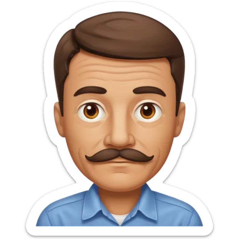create an emoji of an adult man with wrinkles and an American look, he has extremely short brown hair, brown eyes and a moustache sticker