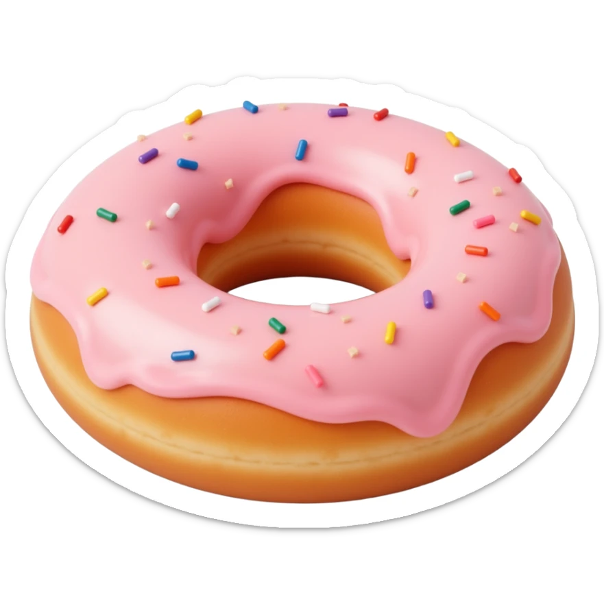realistic glazed donut with sprinkles, skeuomorphism icon style sticker