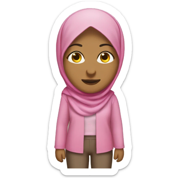 brown hijabi with pink hijab, pink pants, a light yellow top with a amputated right leg  sticker