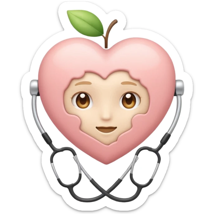 Minimalist emoji of a white heart with a stethoscope halo, small brain inside, sparkle accent, pastel colors (blush, cream, sage), smooth vector lines, rounded edges, Apple emoji style, transparent background, cute and aesthetic. sticker