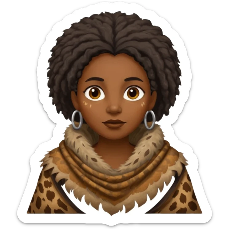 ancient hairy black woman, tattered animal skin shawl sticker