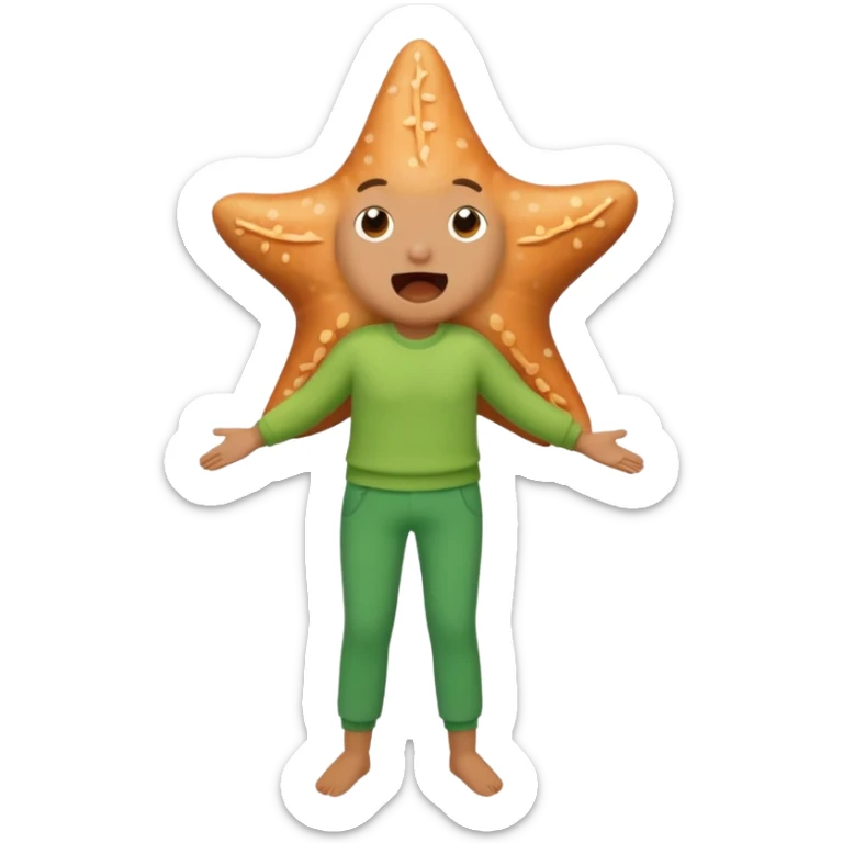 Give me a picture of an animated talking starfish that coughs, give me him green pants sticker