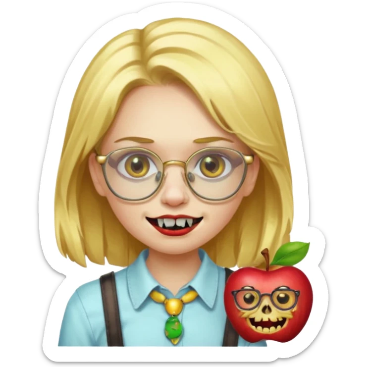 apple zombie emoji girl with gold hair glasses and braces sticker
