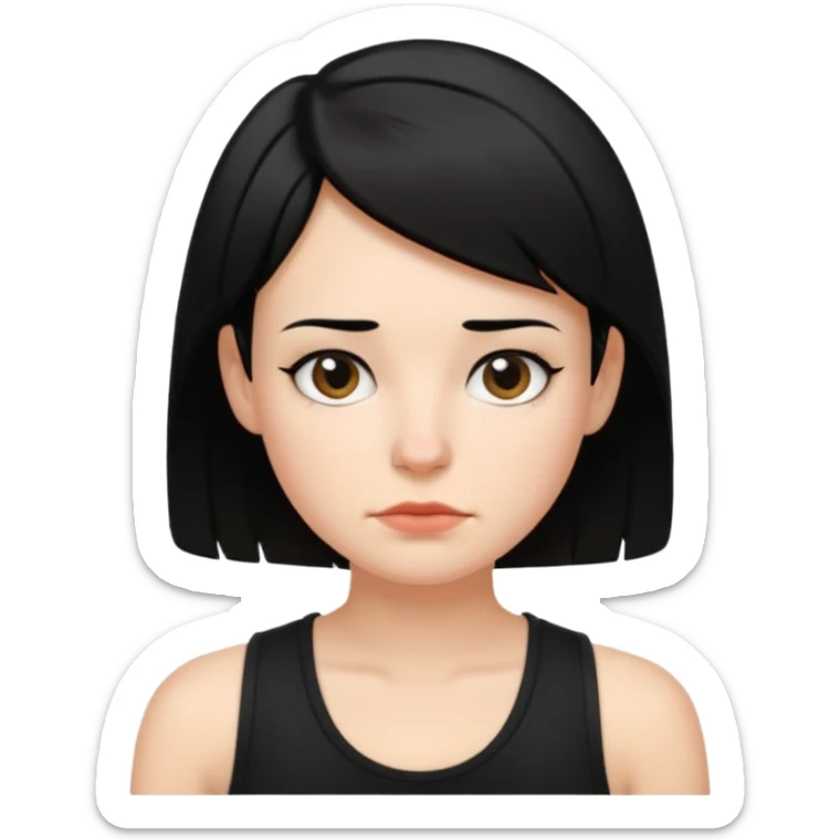 a white woman with short tomboy black hair with mole on top of her lip wearing men's black tank top sticker