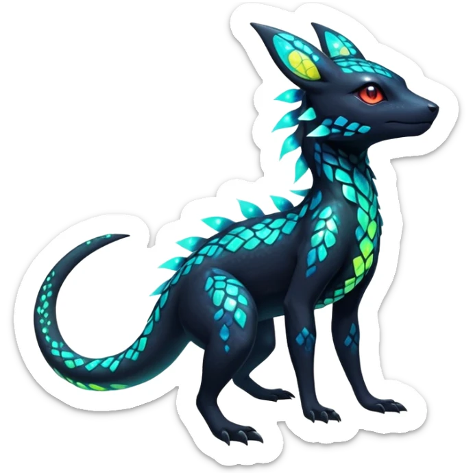 Colorful Neon Exotic Salandit-Aurorus-Umbreon-Fakémon-hybrid-creature (full body)  sticker