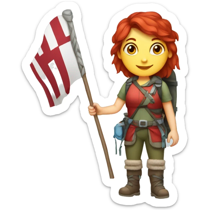 female winter mountaineer red hair holding red easter egg and greek flag  sticker