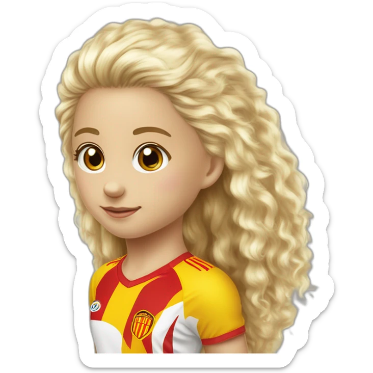 garçon blanc cheveux bouclés maillot Rc Lens et petite fille maillot Rc lens sticker