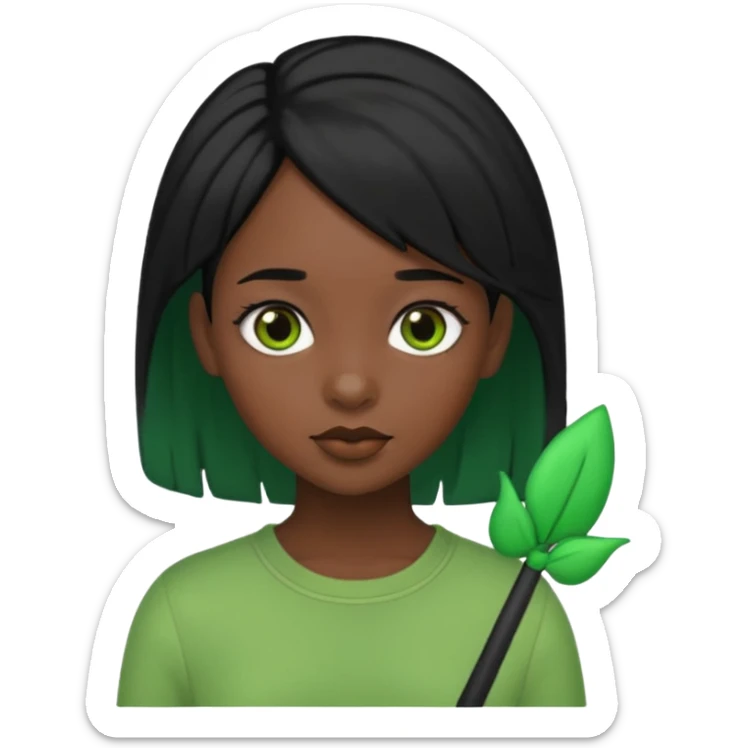 black girl with black hair and green color hairclip sticker