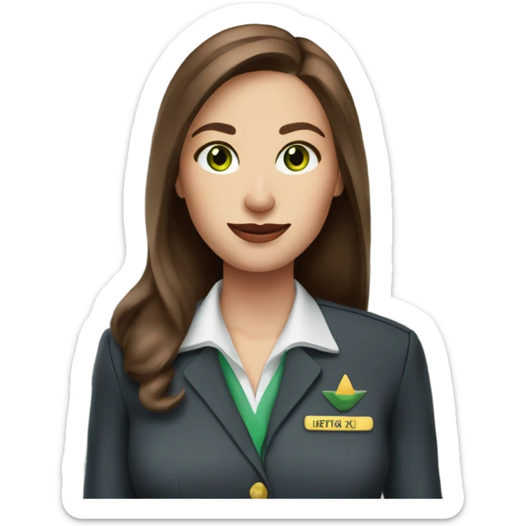 Female flight attendant long brown hair green eyes pencil skirt  sticker