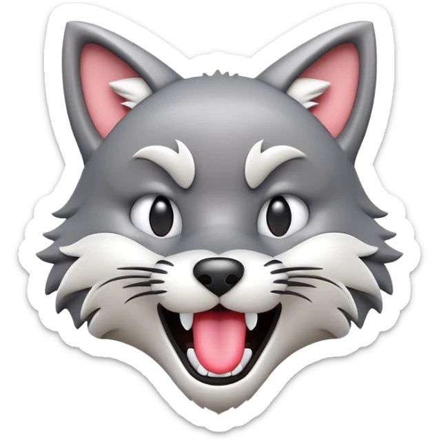 3D-style gray wolf or cat-like character emoji, silly tongue-out goofy reaction, clean and glossy, inspired by TenSquared logo sticker