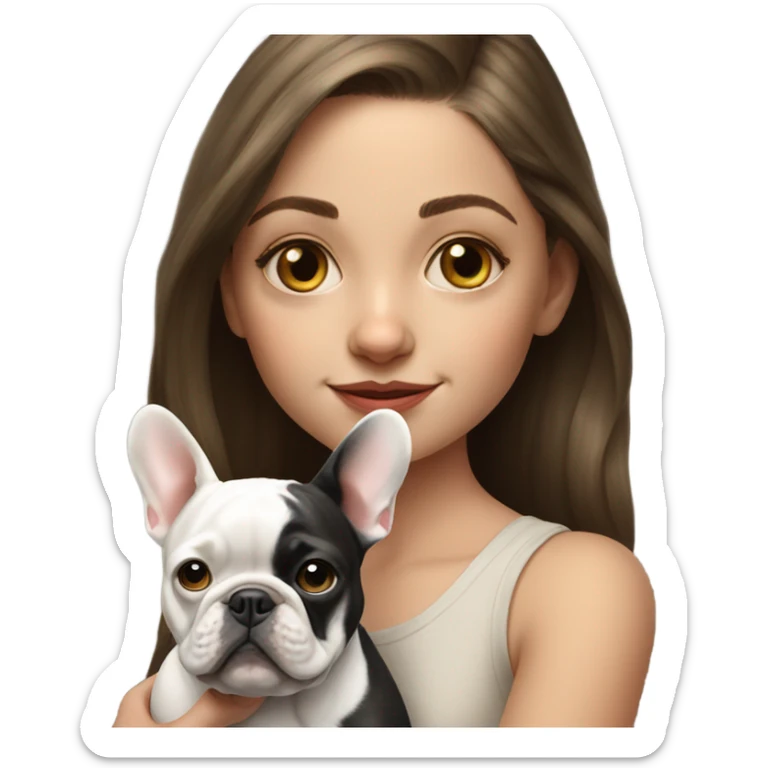 realistic portrait of girl with french bulldog  sticker