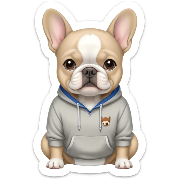 Gray and white French bulldog with camp hoodie on sticker