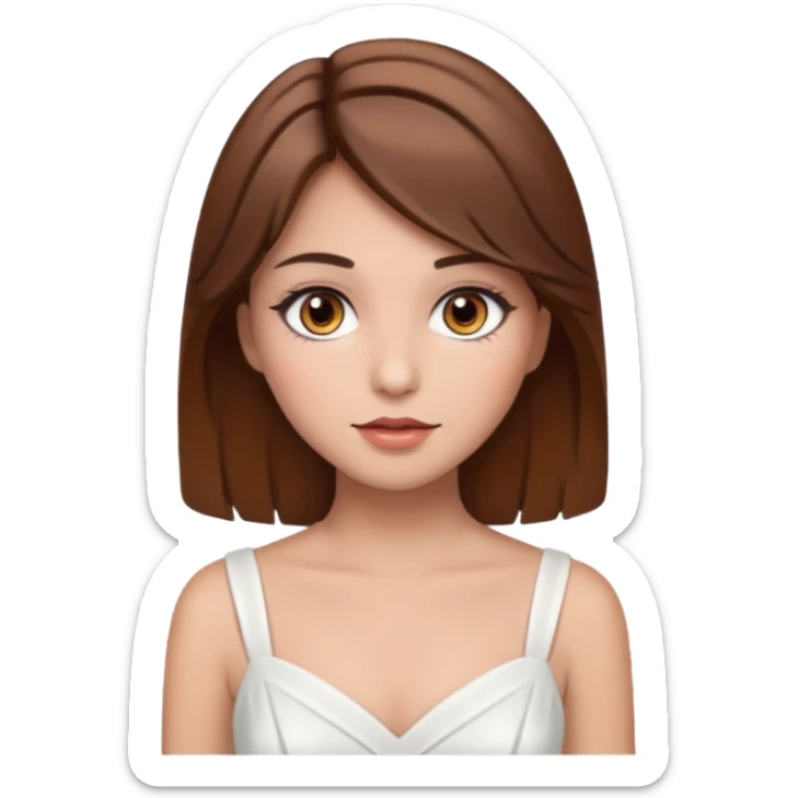 Girl brown hair brown eyes make up and white dress sticker