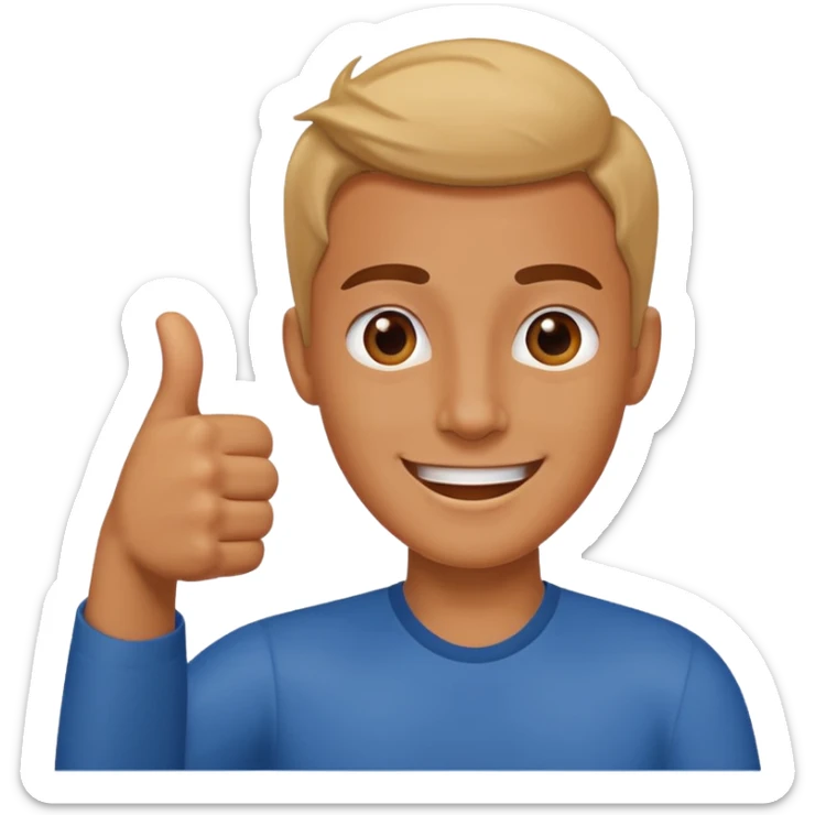 Buat gambar aw shucks yg sedang senang dan berikan jempol sticker