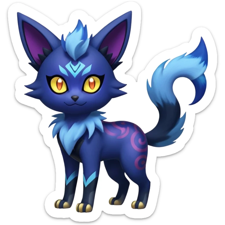 Shiny Evil mExotic Badass Colorful Ethereal Royal Mysterious Gothic Meowstic-Zorua-Litten-Noibat-Pokémon-Fakémon-hybrid-creature (full body) with random pattern-markings sticker