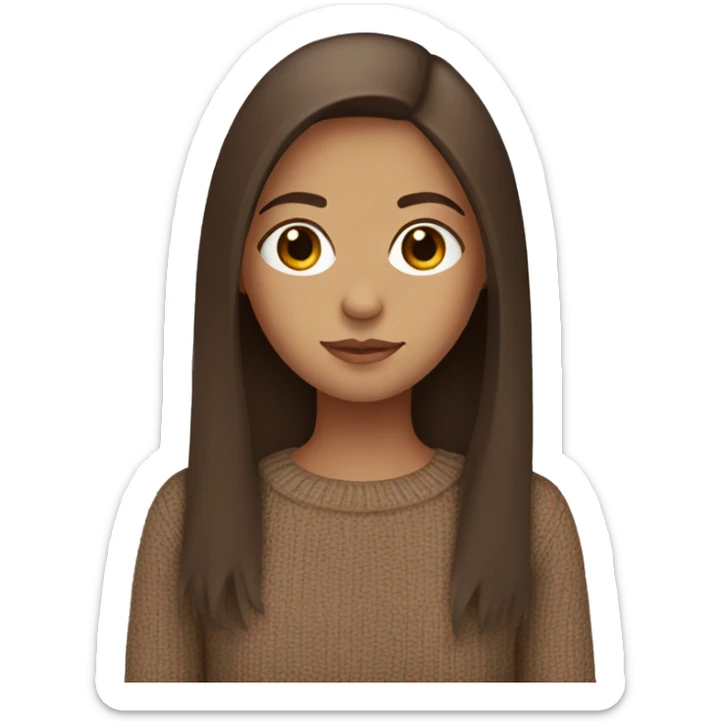 Brown straight hair girl with brown eyes and brown sweater sticker