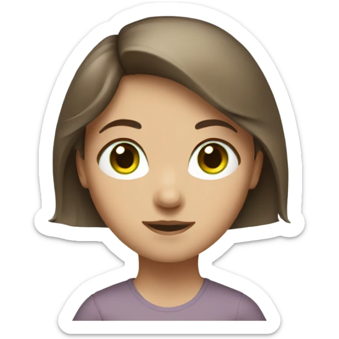A girl with brown hair, long and light green eyes sticker