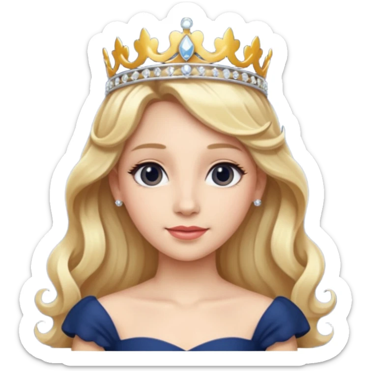 Princess in Navy Dress with Tiara, long wavy Blonde Hair sticker