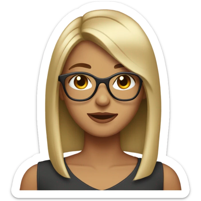 Girl with Longbob dark Brown Hair and blond highlights in front of the hair and she wears glasses sticker