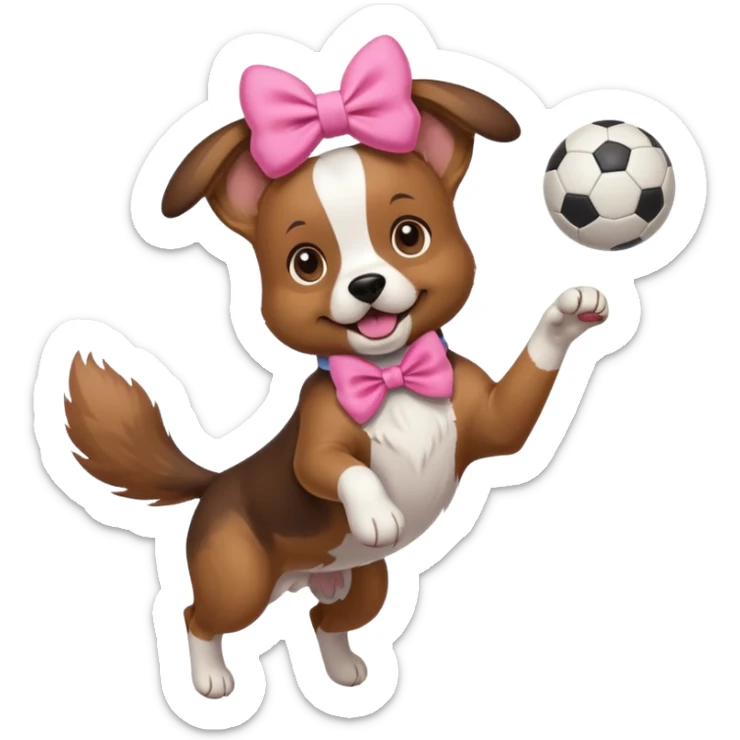 girly dog with a pink bow jumping in the air to catch a ball sticker