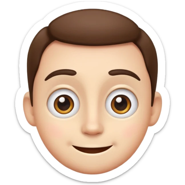 Andy as a cheerful cartoon emoji character, round face, big expressive eyes, friendly smile, simple and colorful sticker
