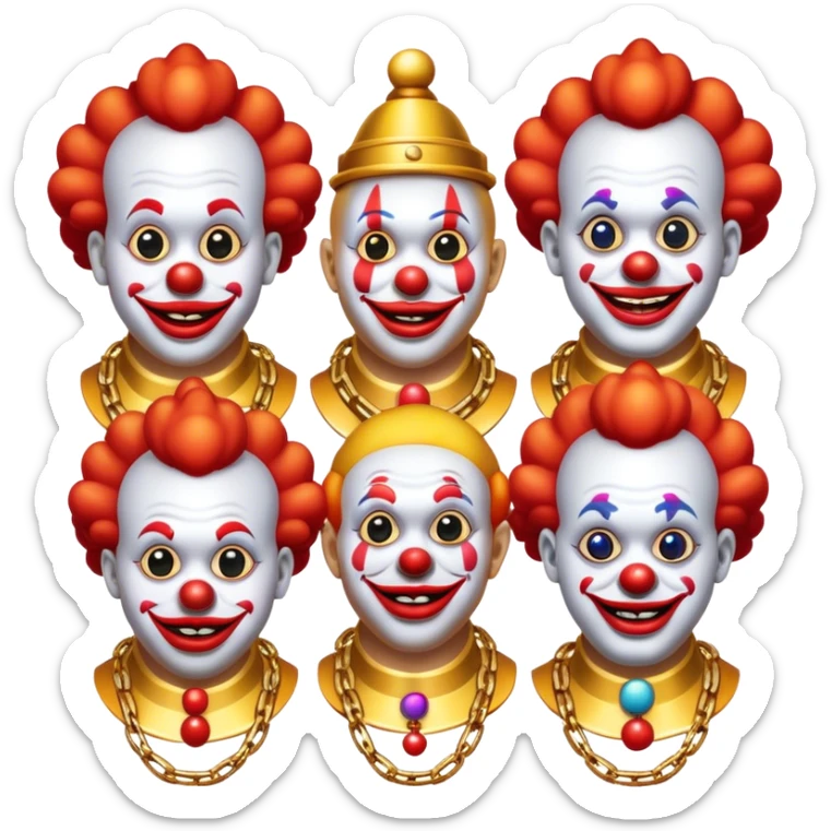 Vip zone full of playing clowns with golden chain on the neck. full height  sticker