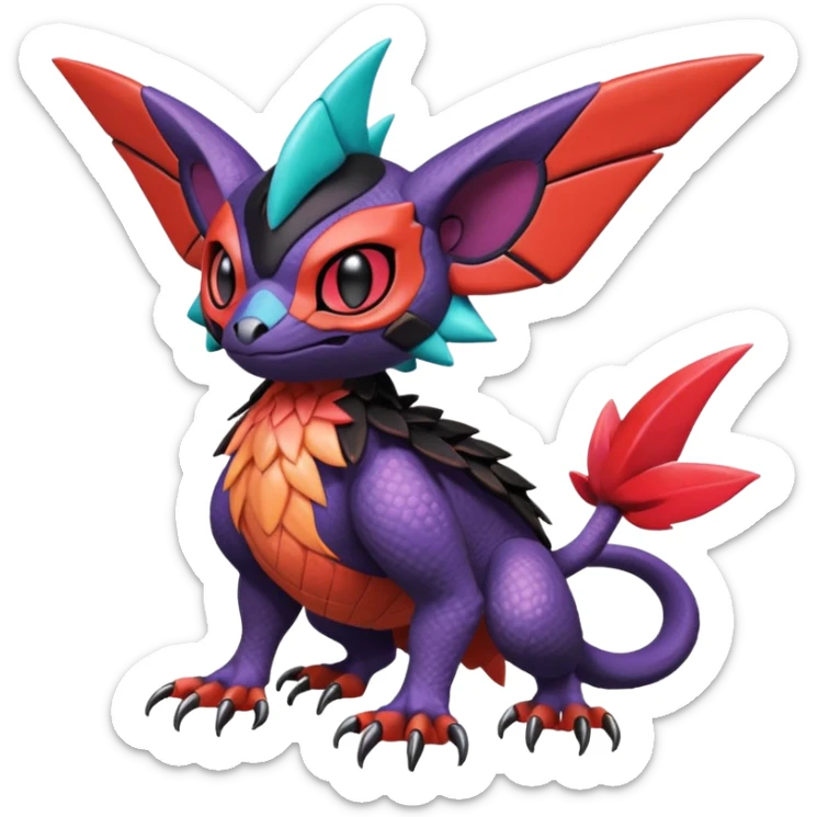  exotic tropical cyber-Litten-Noivern-Stitch-Noibat-Trico-Fakémon-Pokémon-Vernid-creature sticker