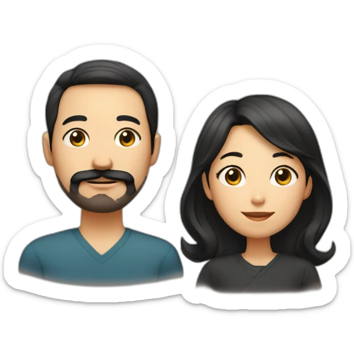 father dark brown hair and mustache and trimmed beard, mother asian with black shoulder length hair sticker